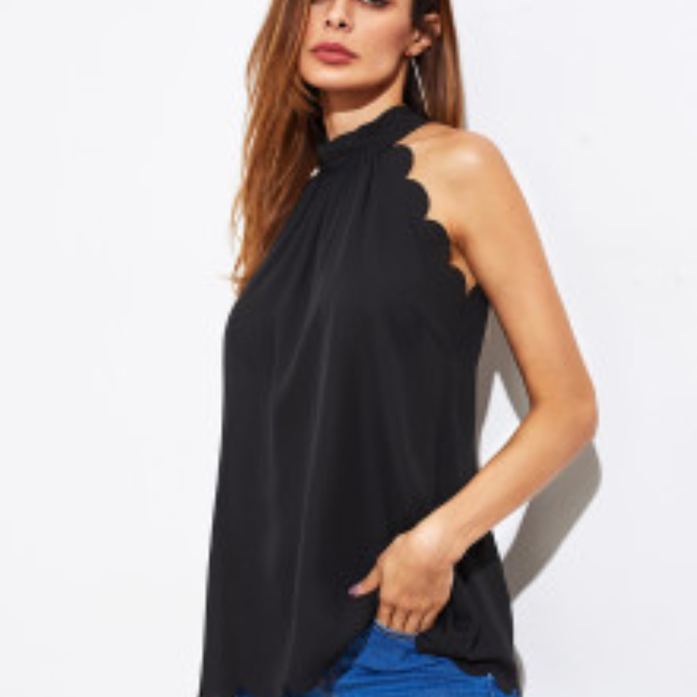 Scallop Trim Black Halter Top - Picture 3 of 3